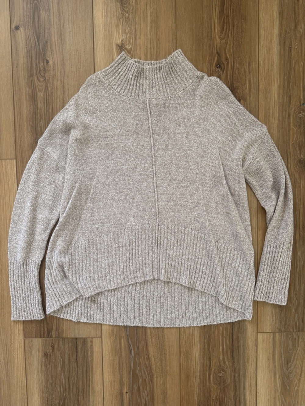 Sweet Romeo Neutral Beige Mock Neck Ribbed Sweater